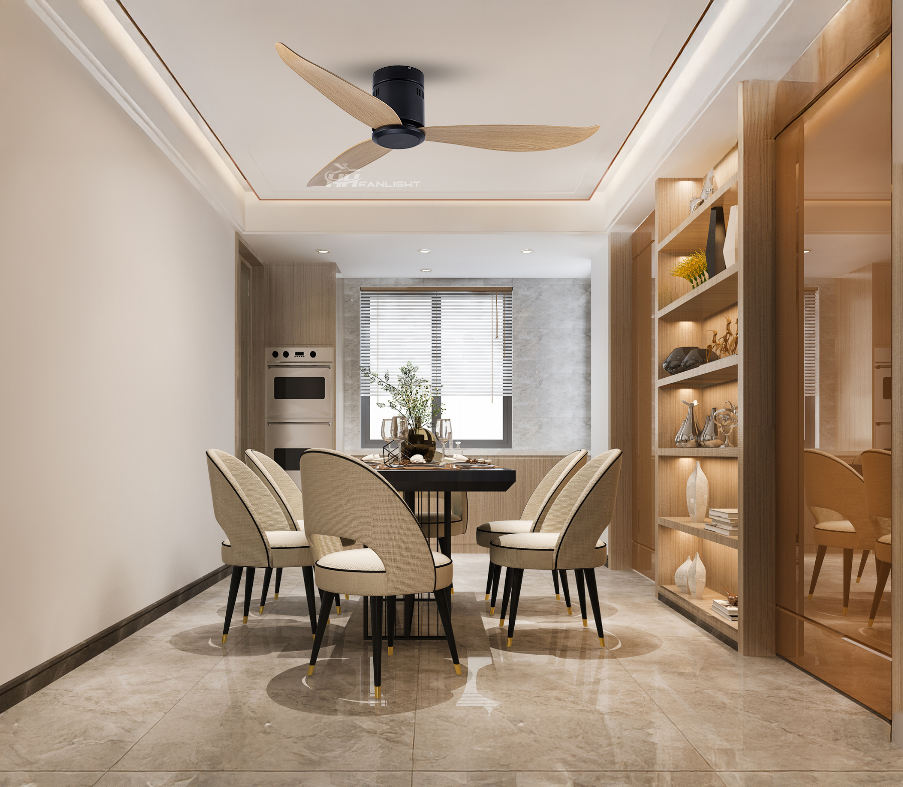 Quạt trần 3 cánh hiện đại cho phòng ăn chung cư