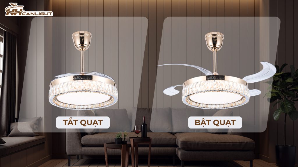 Quạt trần đèn giấu cánh Fanlight tự động gấp gọn cánh khi không sử dụng