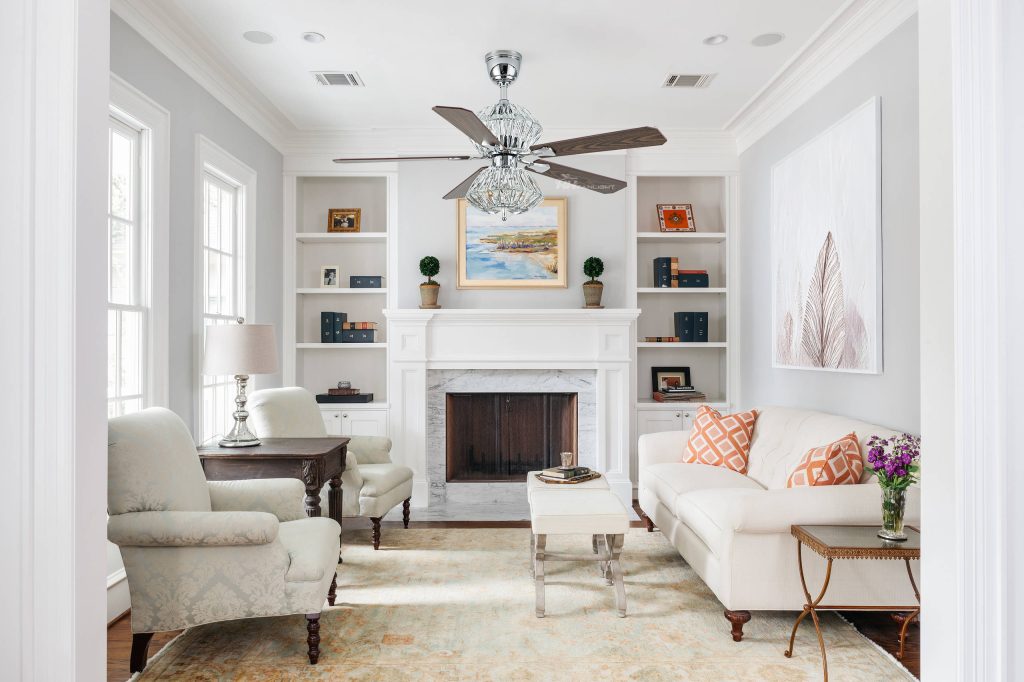 Quạt trần 5 cánh chao pha lê trang trí phòng khách (2)